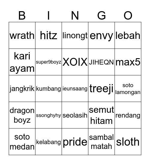 Untitled Bingo Card