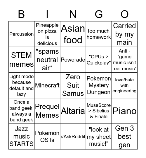 SeanVGM Bingo Card