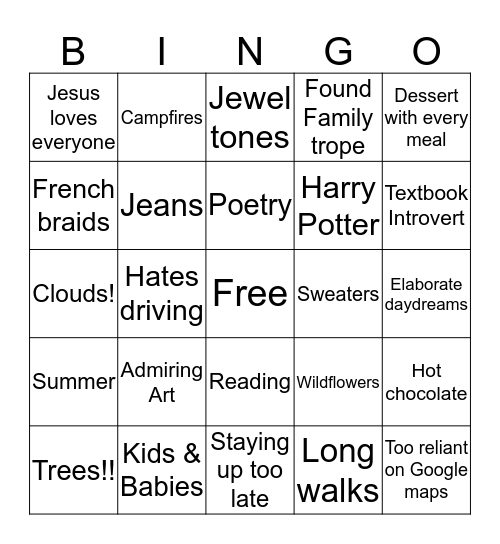 Salovie Bingo Card
