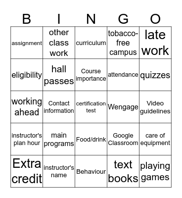 Syllabus BINGO Card