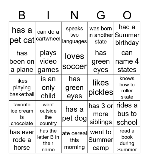 Find someone In our class that...... Bingo Card