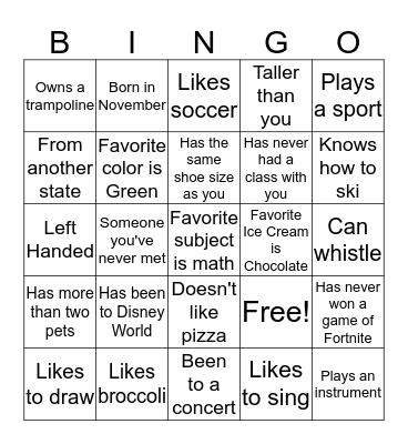 Back to School Bingo Card