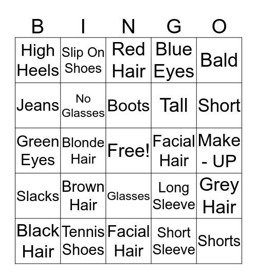 Personal Indetifying Bingo Card