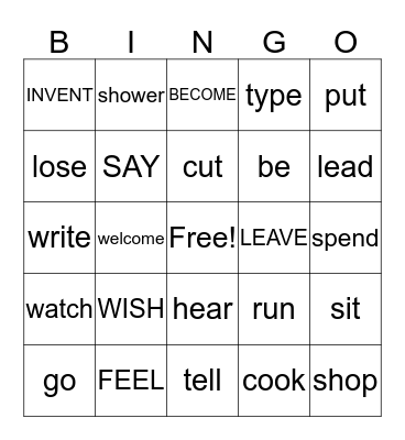 PAST TENSE PRACTICE  Bingo Card