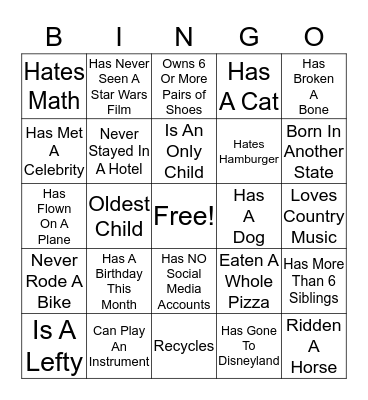 Getting To Know You Bingo Card