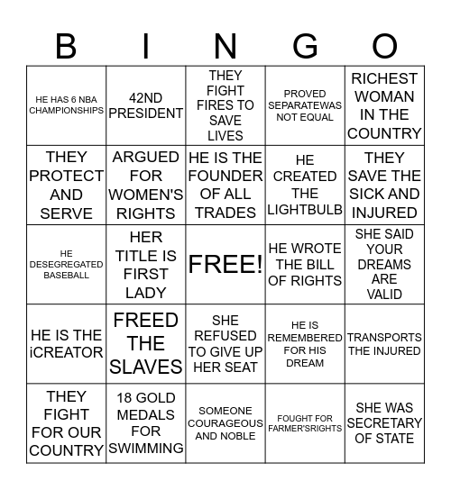 HEROES BINGO Card