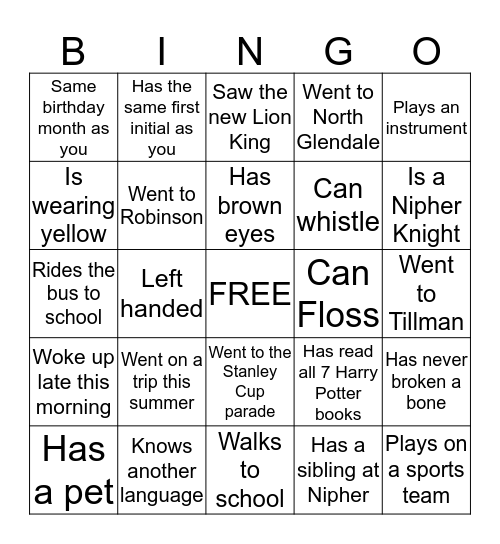 Get to Know You Bingo Card