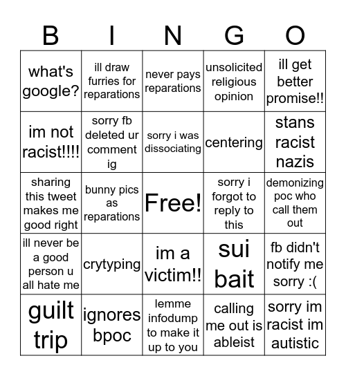 certain someone bingo Card