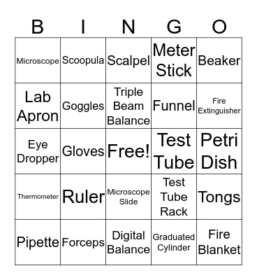 Lab Equipment Bingo Card