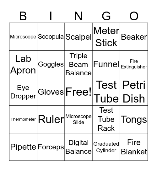 Lab Equipment Bingo Card