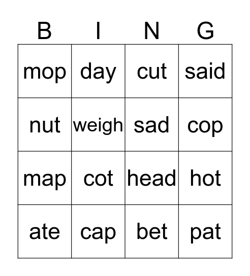 minimal pairs Bingo Card