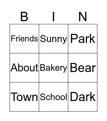 Bear About Town Bingo Card