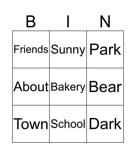 Bear About Town Bingo Card