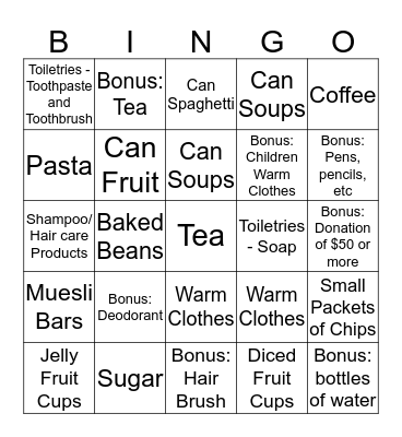 Mawson Village Fundraising Bingo Card