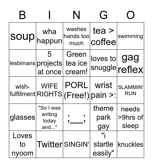 Ashe's Friend Bingo Card
