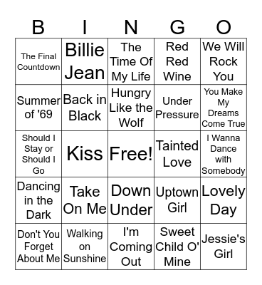 80's Super Hitz Bingo Card