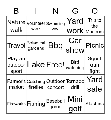 Summer Activity Bingo Card