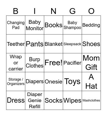 Buckley Baby Gift Bingo! Bingo Card