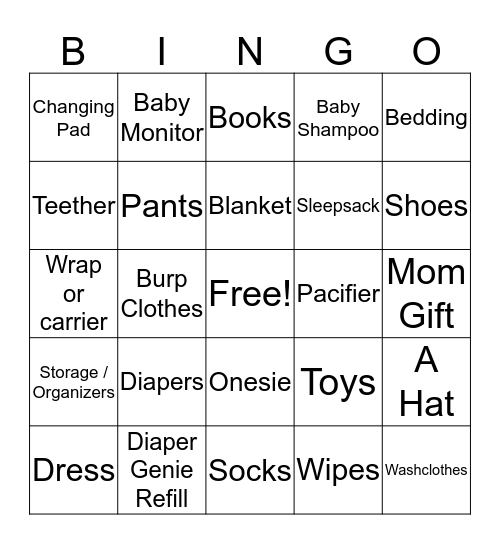 Buckley Baby Gift Bingo! Bingo Card