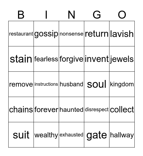 Vocabulary Week 6 Bingo Card