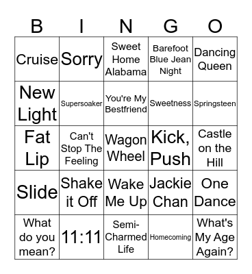 Dan & Em's Roadtrip Playlist Bingo Card