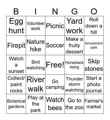 Spring Activity Bingo Card