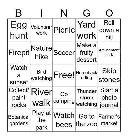 Spring Activity Bingo Card