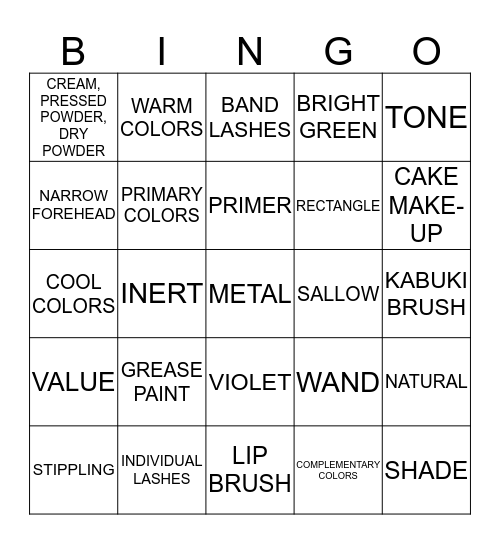 MAKE-UP  Bingo Card