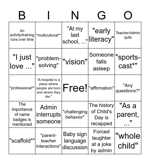 In-service Bingo Card