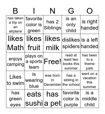 Meet the Cast Bingo Card