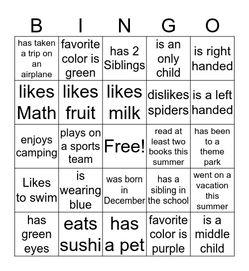 Meet the Cast Bingo Card