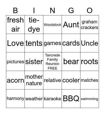 2019 Tancrede Family Reunion  Bingo Card