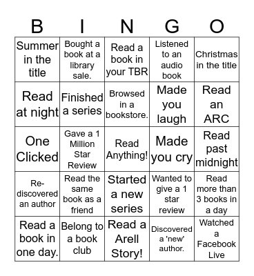 Summer Reading 2019 Bingo Card