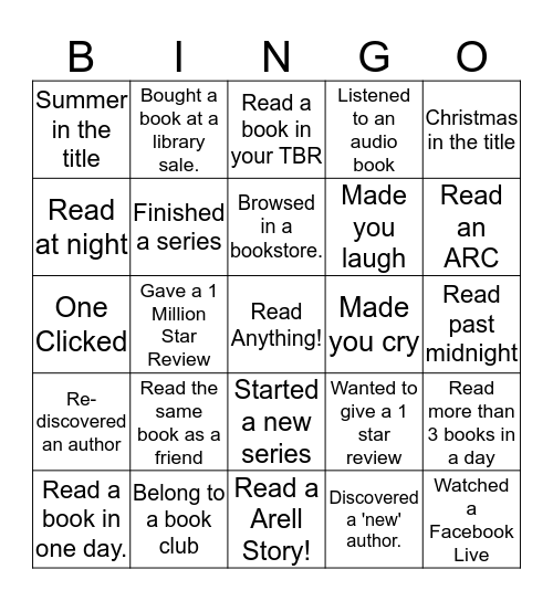 Summer Reading 2019 Bingo Card