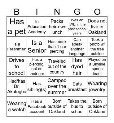 Get to know EACH OTHER Bingo Card