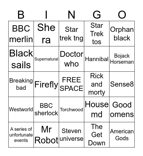 Remy's TV Bingo Card