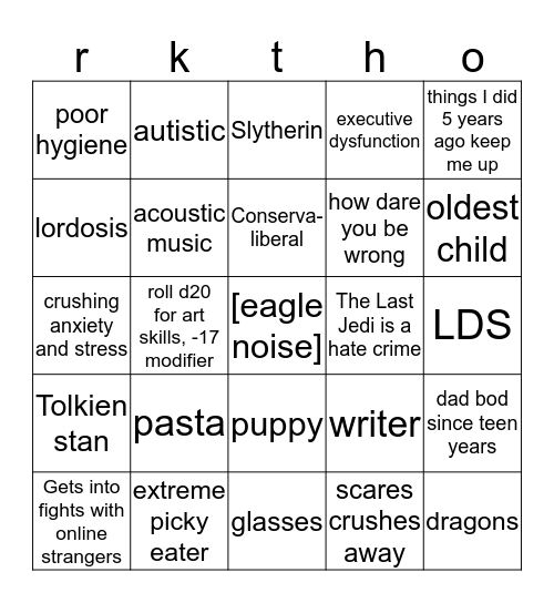 rktho-writes Bingo Card