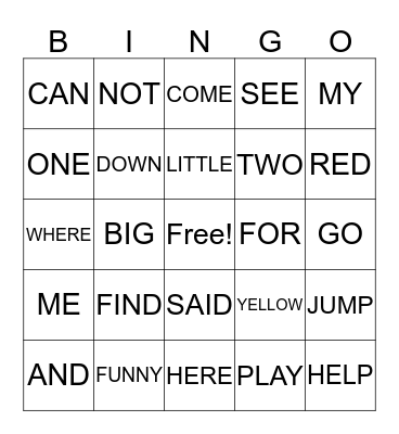 SIGHT WORDS  Bingo Card