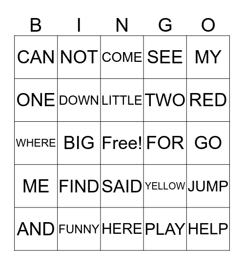 SIGHT WORDS  Bingo Card