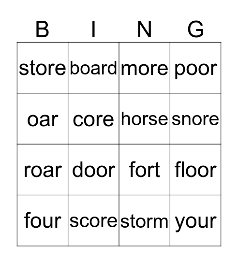 or-ore-oar-oor-our-bingo-card