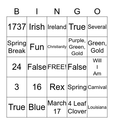 Shamrock BINGO Card