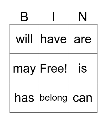 Relating Verbs Bingo Card