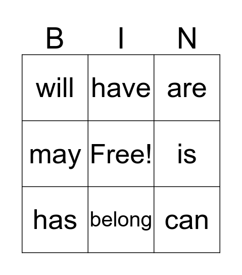 Relating Verbs Bingo Card