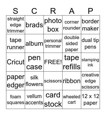 Scrapbooking Bingo Card