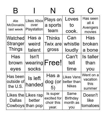Untitled Bingo Card