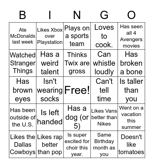 Untitled Bingo Card