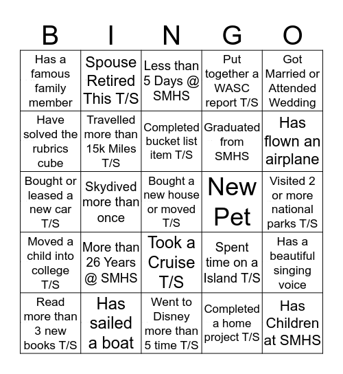 San Marino High School  Bingo Card