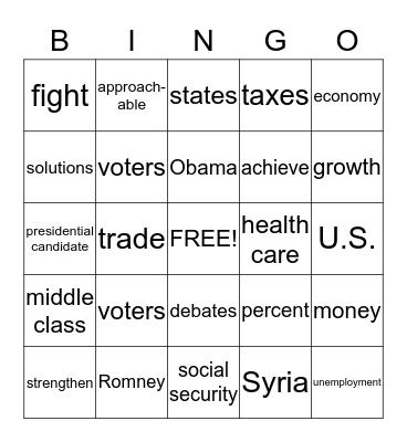 presidential bingo Card