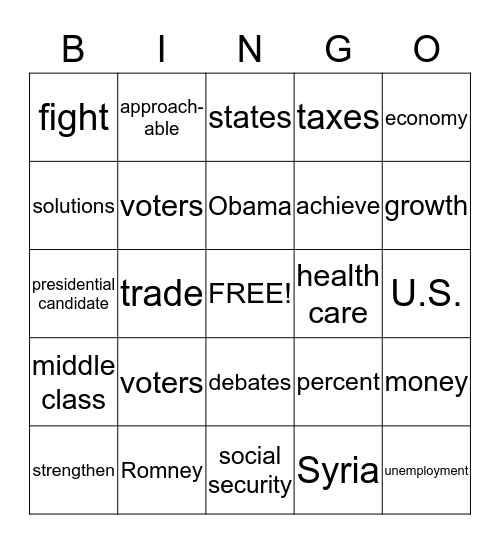 presidential bingo Card