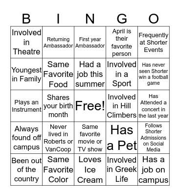 Ambassador Get to Know You Bingo  Bingo Card